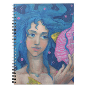 Little Mermaid, Underwater Fantasy Art, Pink Blue Notebook