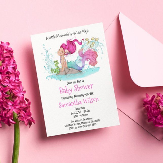 Little Mermaid Watercolor Baby Shower  Invitation (Creator Uploaded)