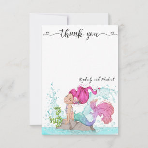 Little Mermaid Watercolor Birthday Baby Shower Thank You Card