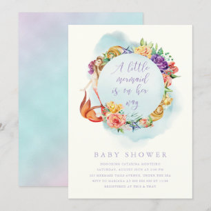 Little Mermaid Way Baby Shower Girl Simple Floral Invitation