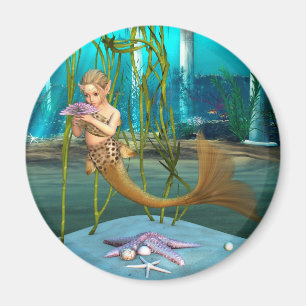 Little Mermaid with Anemone Flower Magnet