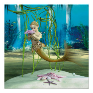 Little Mermaid with Anemone Flower Poster