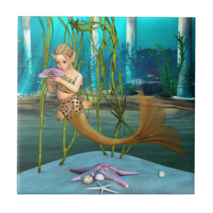 Little Mermaid with Anemone Flower Tile