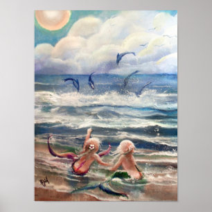 Little Mermaids and Dolphins Poster