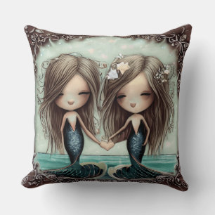 Little Mermaids blue flowers  Cushion