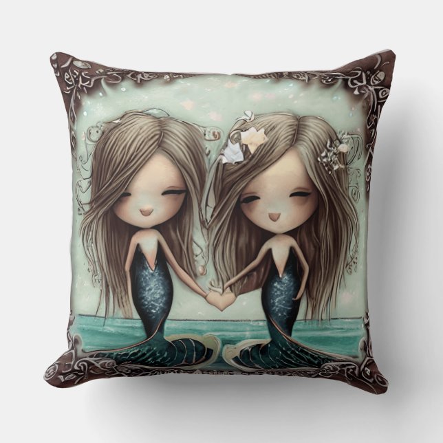 Little Mermaids blue flowers  Cushion (Front)