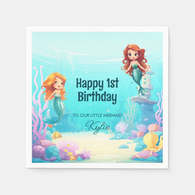 Little Mermaids Under the Sea Birthday Party Round Napkin (Front)