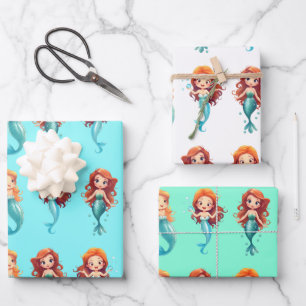 Little Mermaids Under the Sea Gift Wrapping Paper Sheet