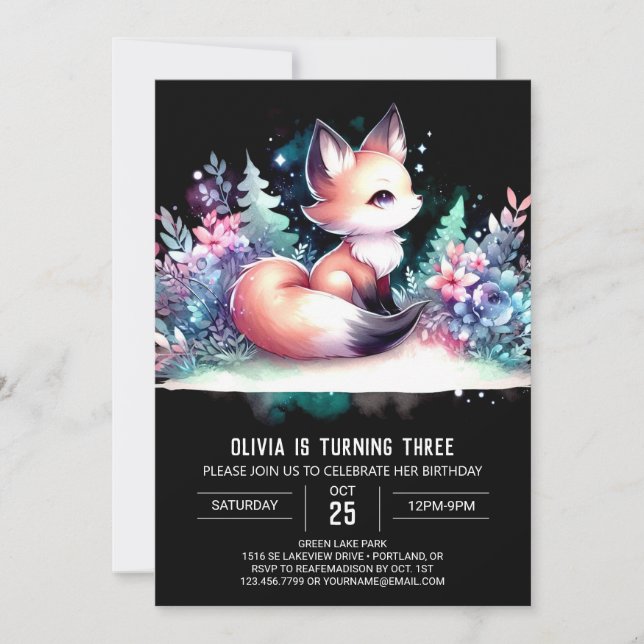  Little Minimalist Fox Birthday digital Invitation (Front)