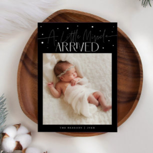 Little Miracle Christmas Black Photo Birth Announcement