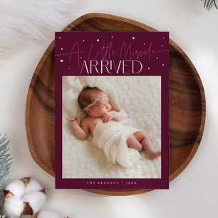 Little Miracle Christmas Cranberry Photo Birth Announcement