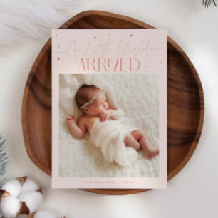Little Miracle Christmas Peach Photo Birth  Announcement
