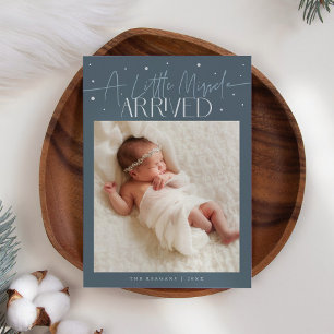 Little Miracle Christmas Slate Blue Photo Birth Announcement