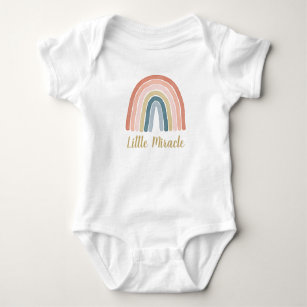 Little Miracle Cute Boho Watercolor Rainbow Coral Baby Bodysuit