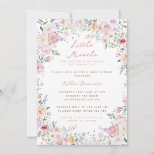 Little Miracle Pastel Flowers Baby Shower Invitation