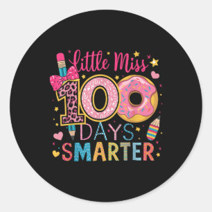 Little Miss 100 Days Smarter Funny 100th Day Of Sc Classic Round Sticker