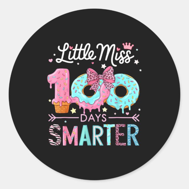 Little Miss 100 Days Smarter Kids Girls 100th Day  Classic Round Sticker (Front)