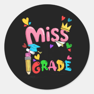 Little Miss 1st First Grade Cute Back To School  Classic Round Sticker