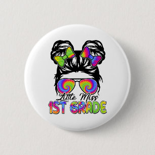 Little Miss 1st Grade Girls Ck To School Messy Bun 6 Cm Round Badge