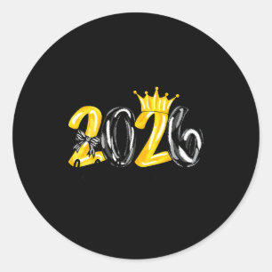 Little Miss 2026 Coquette Bow Crown Happy New Year Classic Round Sticker