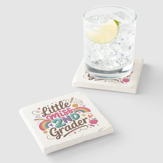 Little Miss 2nd Grade First Day of Second Grade Stone Coaster (Side)