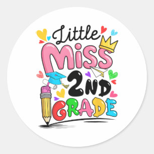 Little Miss 2nd Second Grade Cute Ck To School Classic Round Sticker