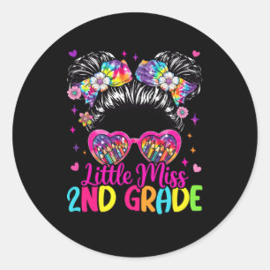 Little Miss 2nd Second Grade Messy Bun First Day O Classic Round Sticker