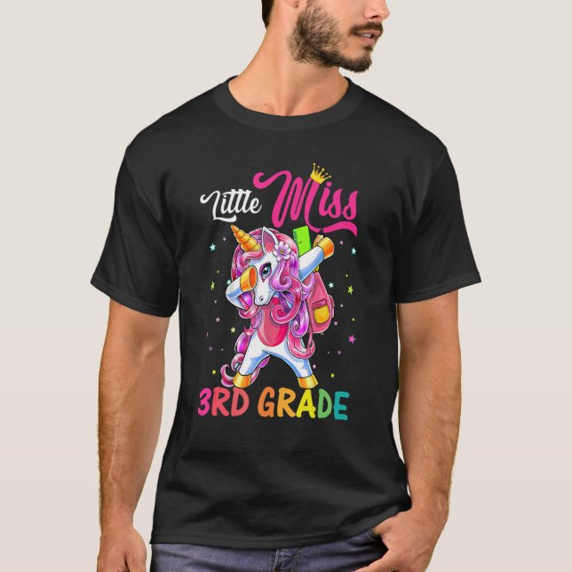 Little Miss 3rd Grade Dabbing Unicorn Back To Scho T-Shirt (Front)