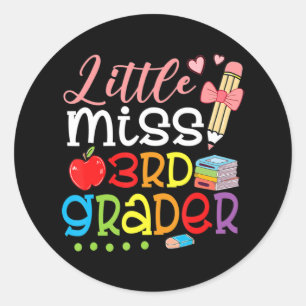 Little Miss 3rd Grader Back To School Girls Third  Classic Round Sticker