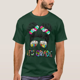 Little Miss 4th Grade Messy Bun Fourth Grade Back T-Shirt