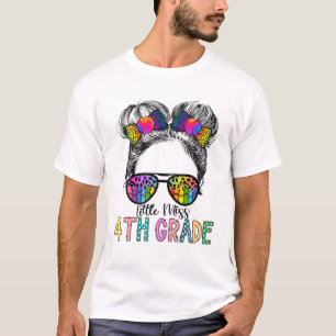 Little Miss 4Th Grade Messy Bun Leopard Back To Sc T-Shirt