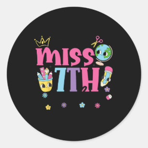 Little Miss 7th Grader First Day Of School Kawaii Classic Round Sticker