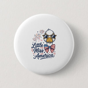 Little Miss America Patriotic Duck Vintage Shirt ( 6 Cm Round Badge