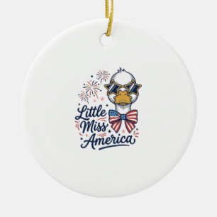 Little Miss America Patriotic Duck Vintage Shirt ( Ceramic Ornament