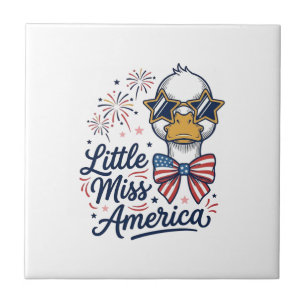 Little Miss America Patriotic Duck Vintage Shirt ( Ceramic Tile