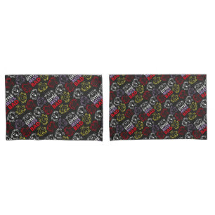 Little Miss Bad   Black, Red & Yellow Pattern Pillowcase