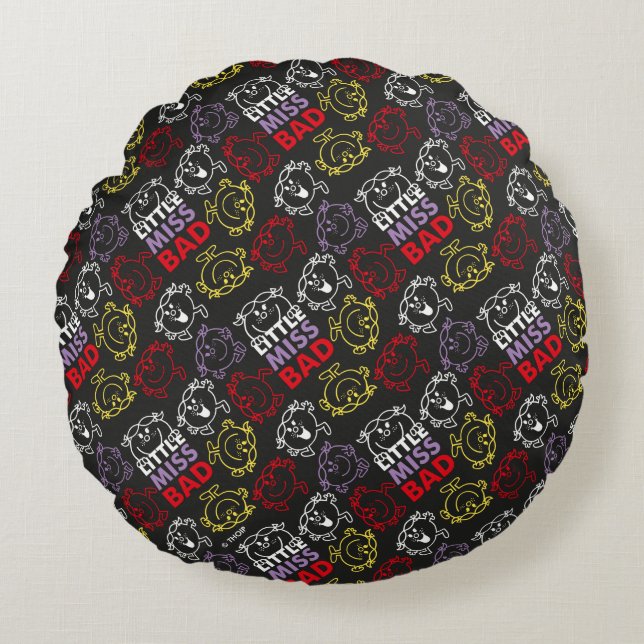 Little Miss Bad | Black, Red & Yellow Pattern Round Cushion (Front)