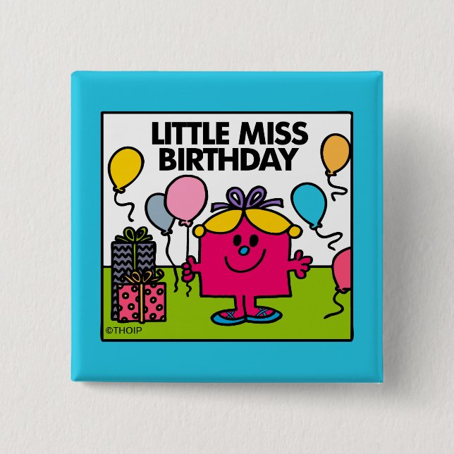 Little Miss Birthday | Presents & Balloons 15 Cm Square Badge (Front)