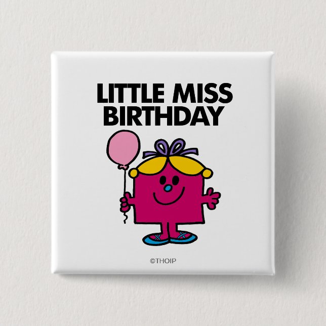Little Miss Birthday With Pink Balloon 15 Cm Square Badge (Front)
