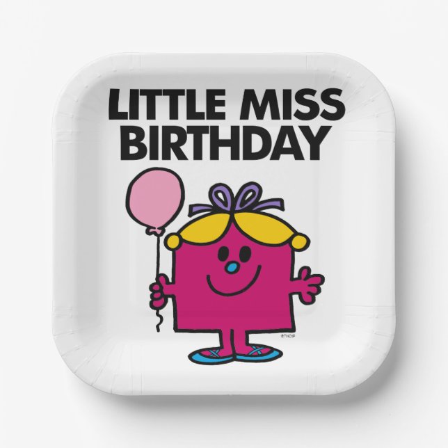 Little Miss Birthday With Pink Balloon Paper Plate (Front)