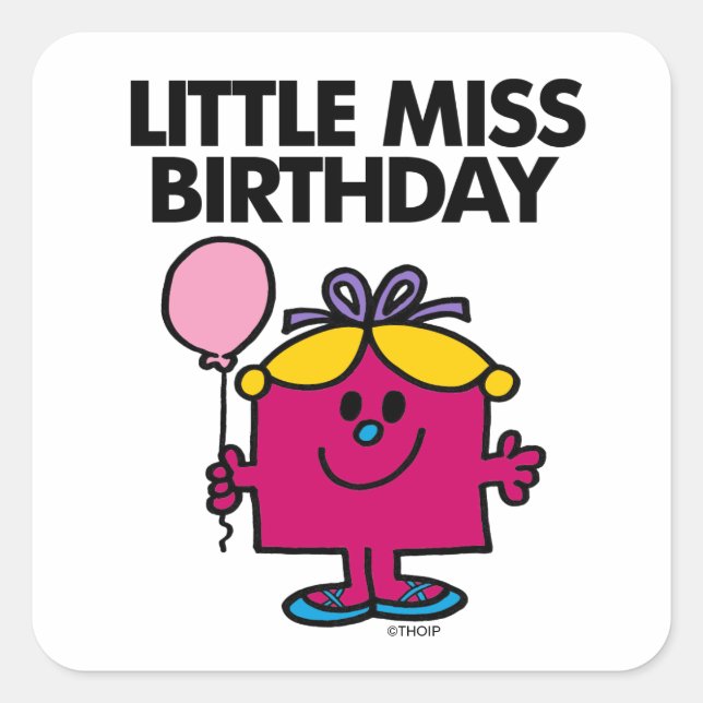 Little Miss Birthday With Pink Balloon Square Sticker (Front)