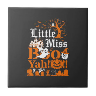 Little Miss Boo Yah Halloween Ghost Pumpkin Bats Ceramic Tile