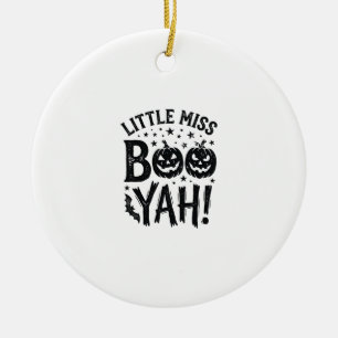 Little Miss Boo Yah Vintage Halloween Shirt Design Ceramic Ornament