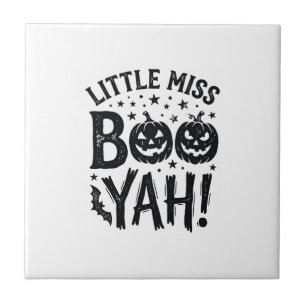 Little Miss Boo Yah Vintage Halloween Shirt Design Ceramic Tile