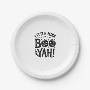 Little Miss Boo Yah Vintage Halloween Shirt Design Paper Plate