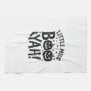 Little Miss Boo Yah Vintage Halloween Shirt Design Tea Towel