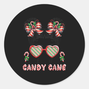 Little Miss Candy Cane Christmas Messy Bun Toddler Classic Round Sticker