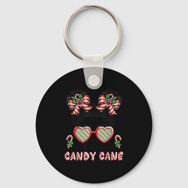 Little Miss Candy Cane Christmas Messy Bun Toddler Key Ring (Front)
