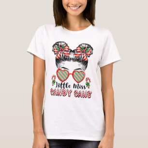 Little Miss Candy Cane Christmas Messy Bun Toddler T-Shirt