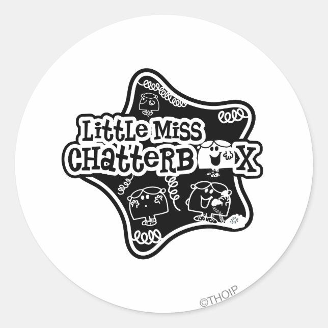 Little Miss Chatterbox | Black & White Star Classic Round Sticker (Front)